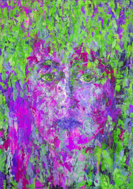 插图油画肖像的女人在明亮的对比背景在绿色色调图片下载