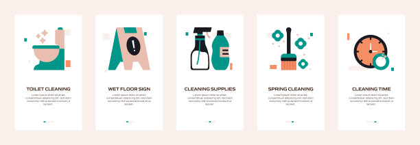 带平面图标的移动应用程序页面屏幕。用户体验，用户界面设计模板矢量插图图片下载