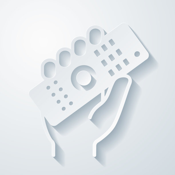 手持遥控。空白背景上剪纸效果的图标图片下载