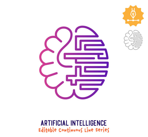 人工智能连续线可编辑的描边图标图片下载