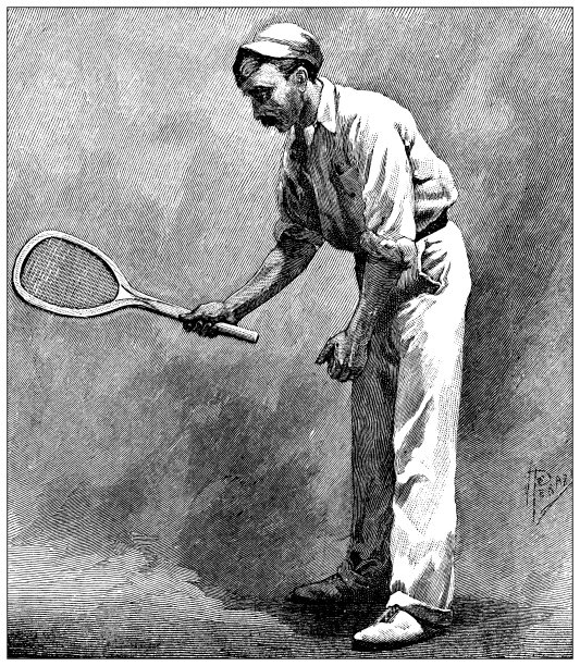 古董运动插画:网球运动员图片下载