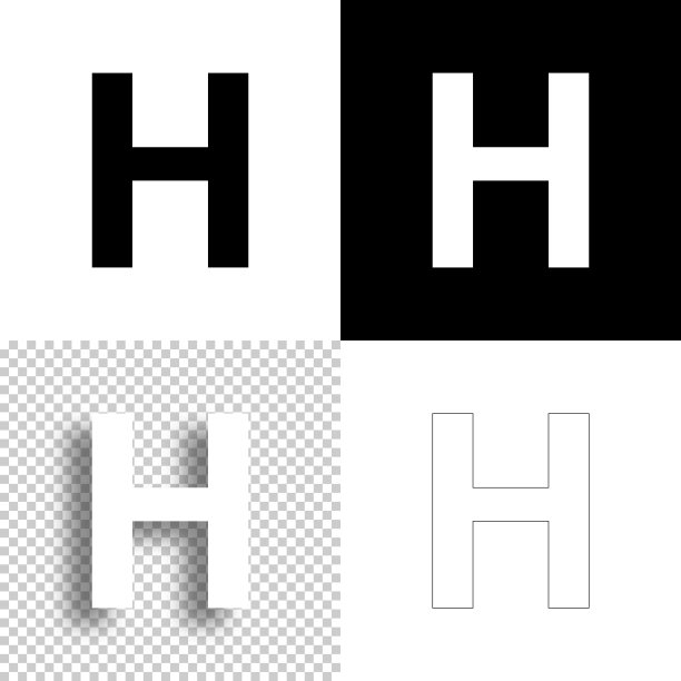 字母h设计图标。空白，白色和黑色背景-线图标图片下载