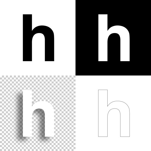 字母h.设计图标。空白，白色和黑色背景-线图标图片下载