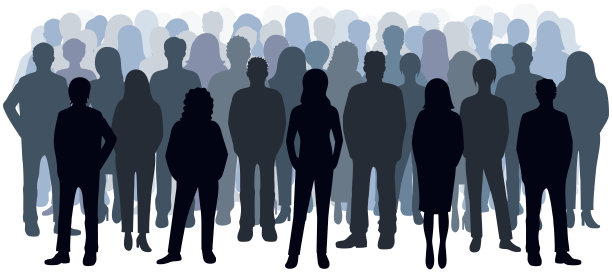 矢量字符-剪影。难以辨认的男女肖像。一群人。图片下载