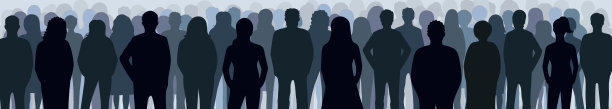 矢量字符-剪影。难以辨认的男女肖像。一群人。图片下载