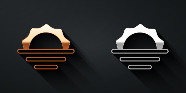 金色和银色日出图标孤立在黑色图片下载