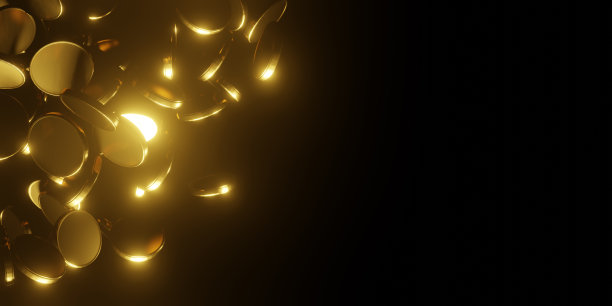 金币落在黑色背景3D渲染图片下载