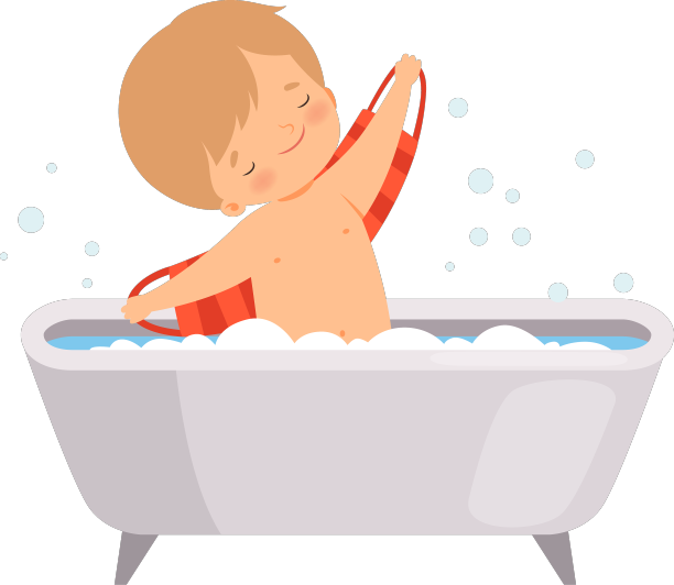 男孩在浴缸里用洗发水泡沫洗澡图片下载