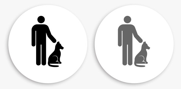人与狗黑白圆形图标图片下载