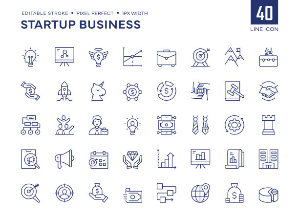 创业业务线图标集包含天使投资人、独角兽、风险投资、劳动力、商业理念等图标。图片下载