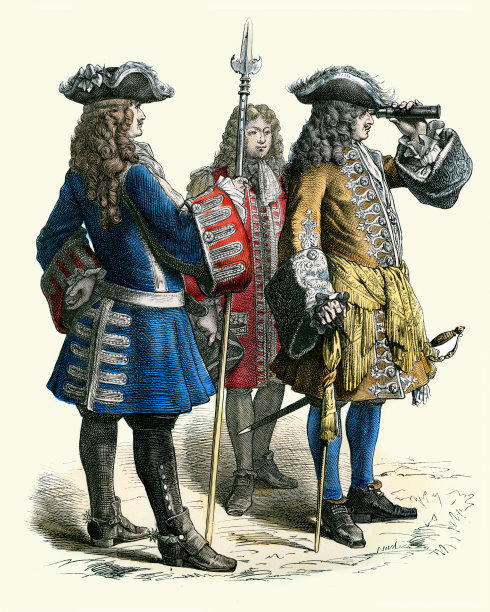 法国陆军元帅和中尉军官，军服，士兵，18世纪早期图片下载