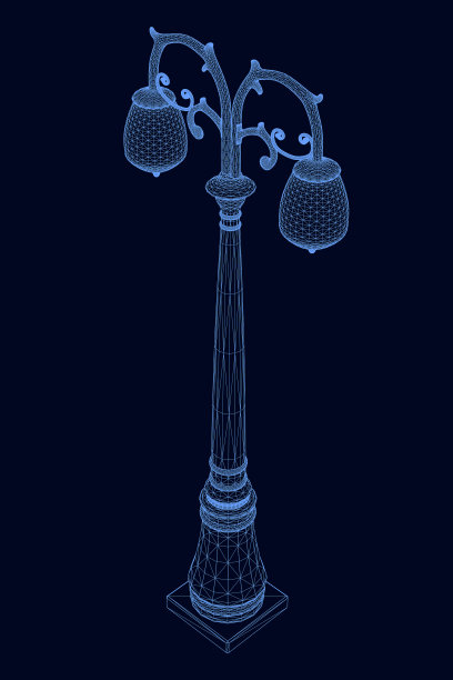 蓝色的街道装饰灯的线框图片下载