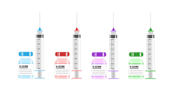 4种疫苗类型的空注射器疫苗瓶图片下载