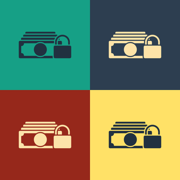 彩色货币与锁图标隔离的颜色图片下载