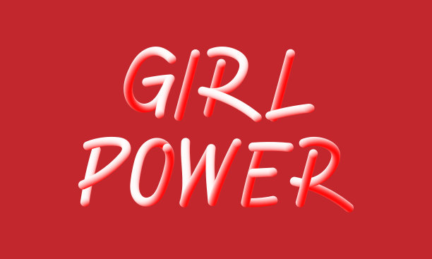 女孩力量概念霓虹风格，3D文本图片下载