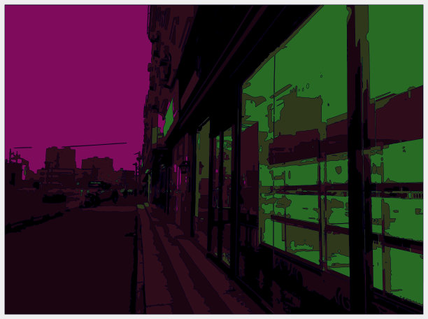 轮廓风格霓虹灯色超宇宙卡通户外场景，建筑街道在城市图片下载