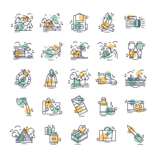 露营和户外线路图标概念。图片下载