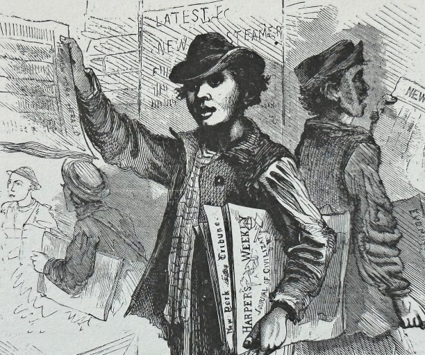 在纽约，报童们喊着要卖报纸图片下载