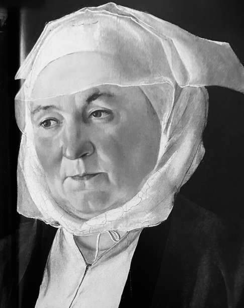 戴白色兜帽的老年女性，头部中弹图片下载