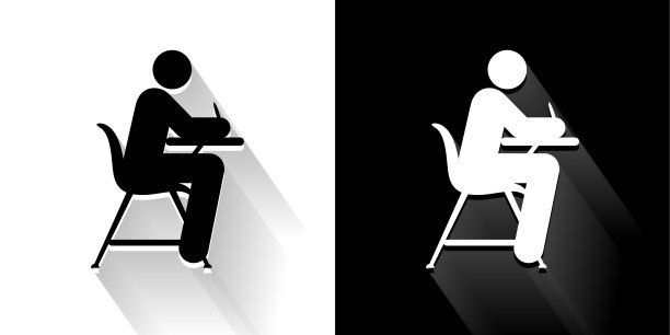 课桌上黑白长影图标的研究图片下载