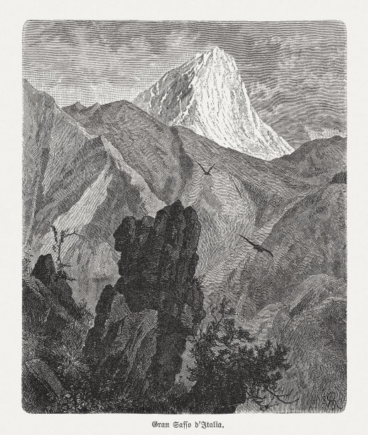 意大利亚平宁的意大利大萨索木刻，1893年出版图片下载