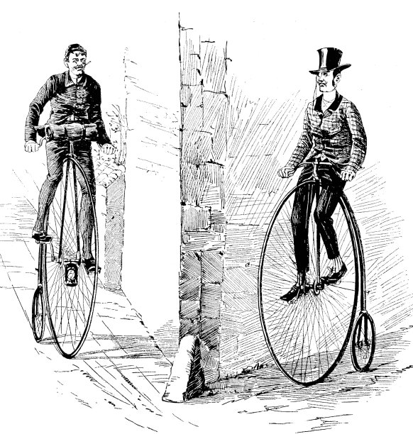 在房子边缘的一个盲点上，两个骑自行车的人互相开车图片下载