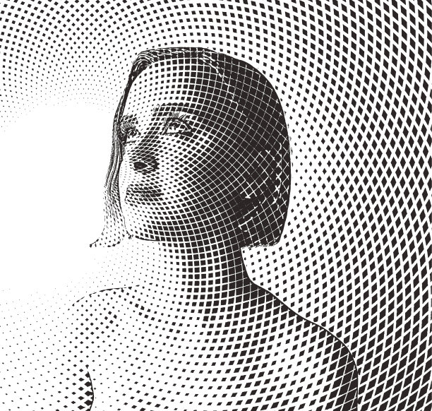 年轻女子的美人肖像与螺旋半色调模式图片下载