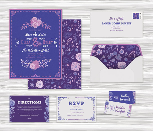 花卉婚礼邀请模板集图片下载