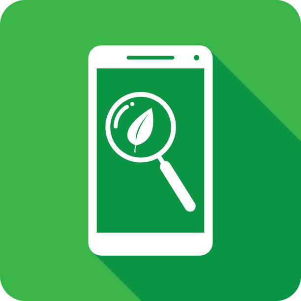 放大镜叶子智能手机图标剪影图片下载