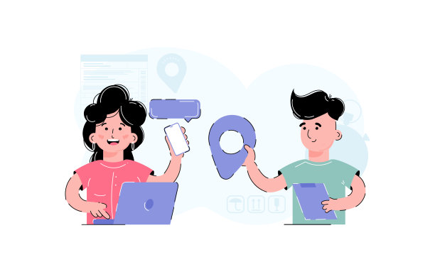 快递行业的工人，包括男人和女人。提供快递服务是一个概念。图片下载