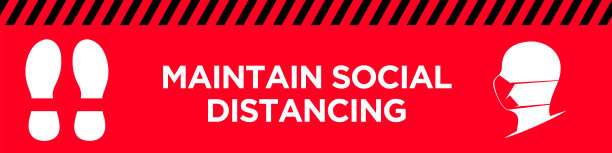 保持社会距离。警告标志。墙壁、窗户或地板贴花。COVID-19爆发流感作为危险的流感毒株病例作为大流行概念横幅平面风格插图库存插图图片下载