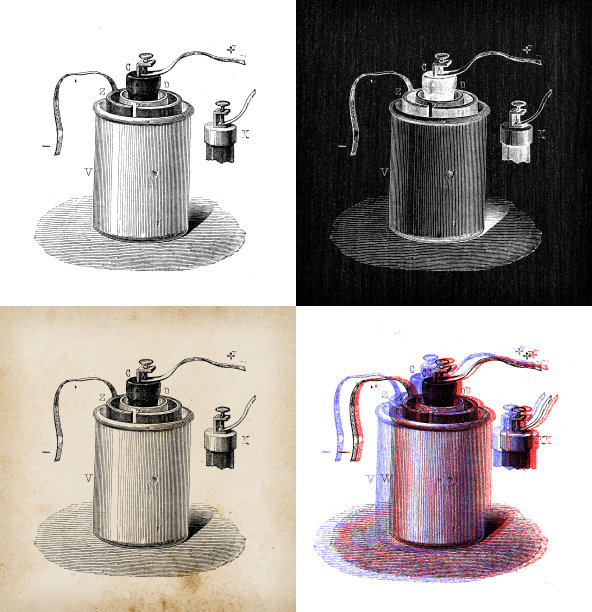 科学发现的古董插图，电和磁:本生灯电池图片下载