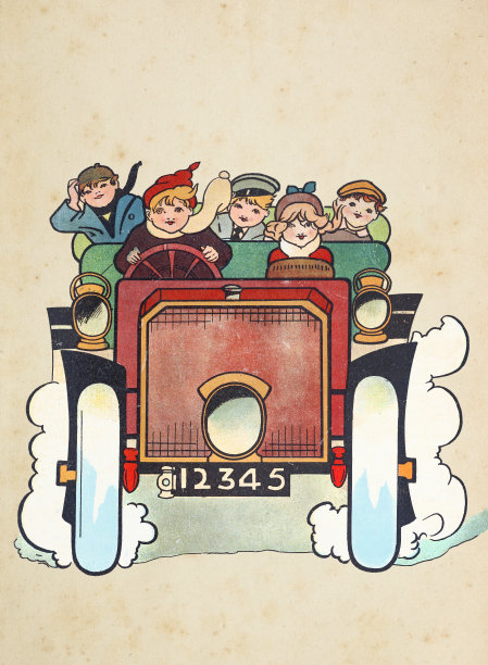 1900年，孩子们在户外开着老爷车图片下载