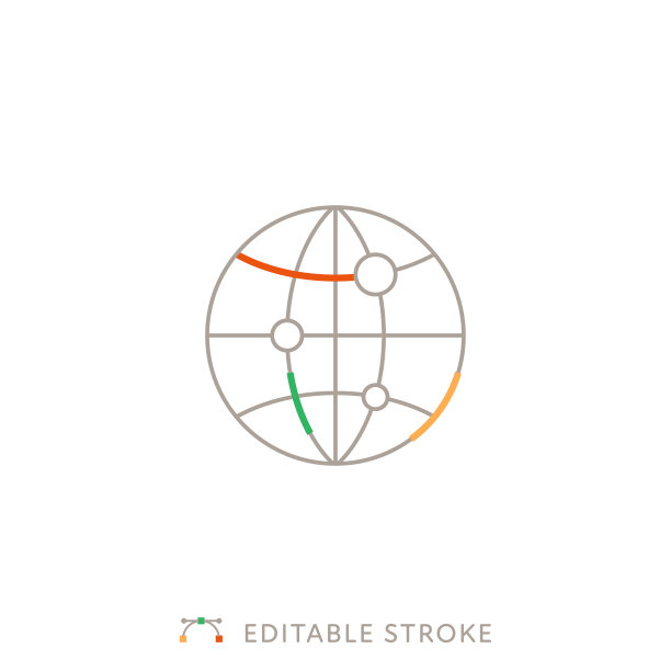 带有可编辑笔触的Globe多色线图标图片下载