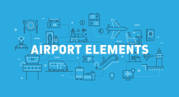 机场元素与图标相关的现代线横幅图片下载