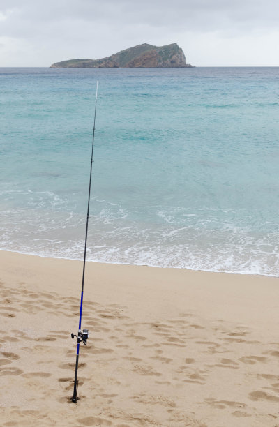 鱼竿埋在沙子里图片下载