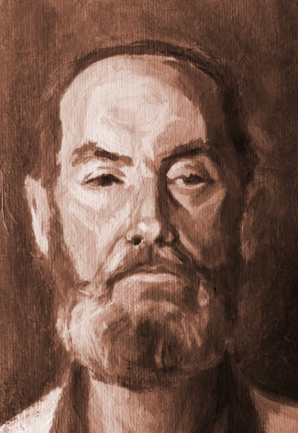插图油画肖像老人与胡子在棕褐色的背景图片下载