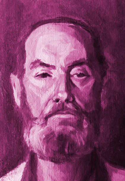 紫色背景上留着胡子的老人的插图油画肖像图片下载