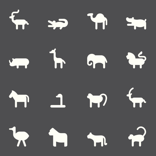 非洲动物图标-白色系列图片下载