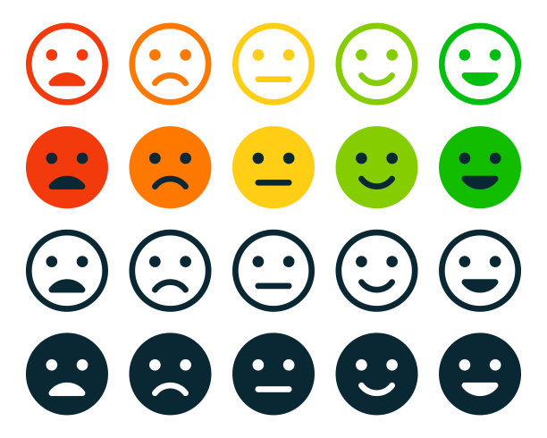 评级的满意度。一套情绪微笑-优秀，良好，正常，不好，床。向量股票插图图片下载