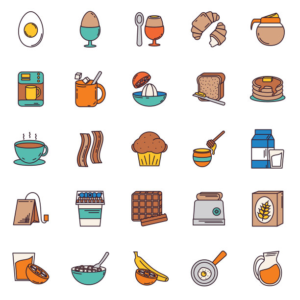 细线早餐图标集图片下载