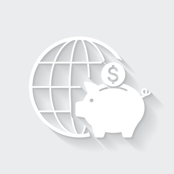 全球美元储蓄。图标与空白背景上的长阴影-平面设计图片下载