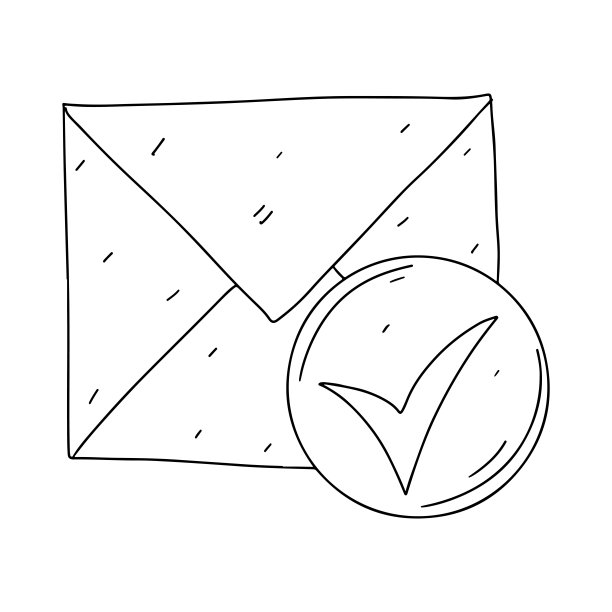 附有批准标志的信封。手绘涂鸦风格。矢量插图隔离在白色图片下载