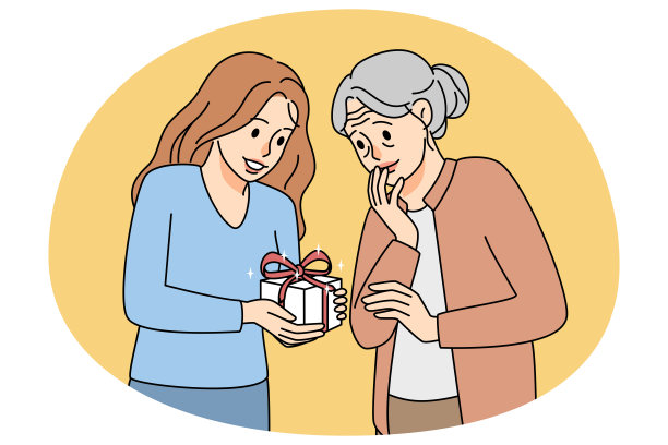 有爱心的年轻女子问候年迈的祖母图片下载