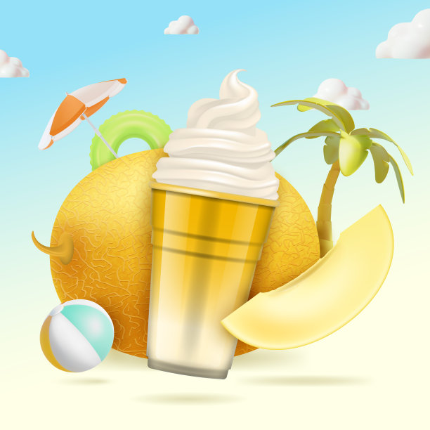 现实详细的3d甜瓜自然冰沙概念背景。向量图片下载