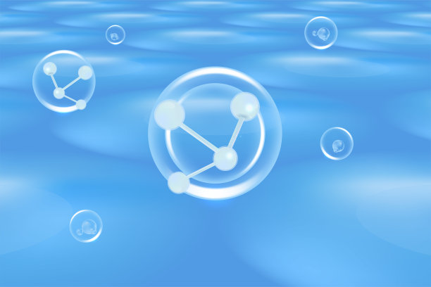 透明质酸头发和皮肤的解决方案广告，蓝色胶原蛋白血清下降在皮肤细胞与化妆品广告背景准备使用，插图矢量。图片下载