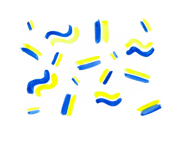 蓝色和黄色条纹的图案。光滑和波浪。白色背景上的不同尺寸。图片下载