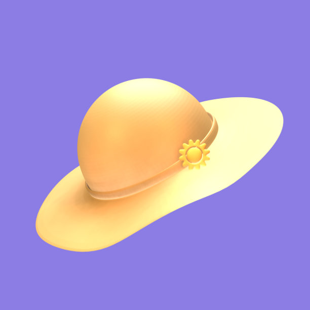 3D夏季帽子图标渲染孤立的紫色背景图片下载
