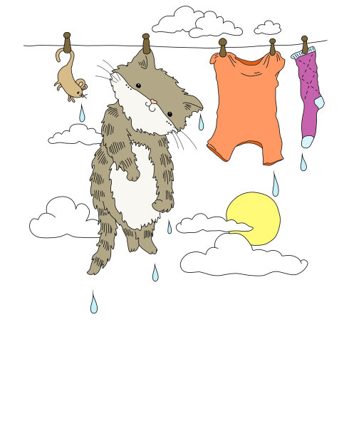 可爱的卡通猫和老鼠挂在外面的晾衣绳上图片下载