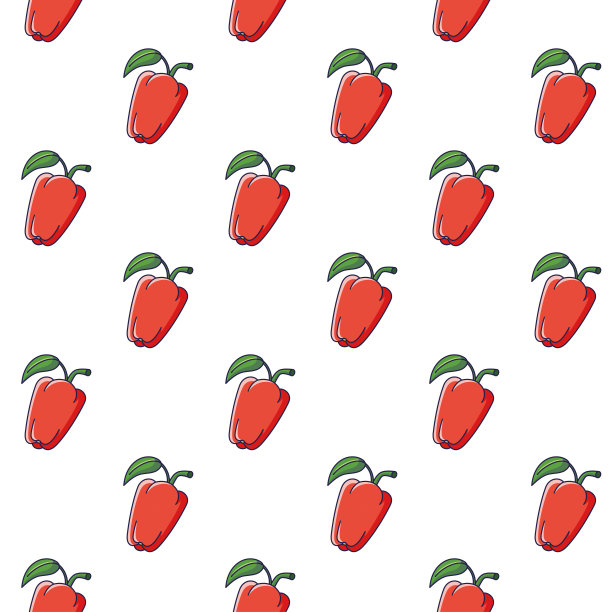 可爱的红辣椒无缝图案涂鸦风格。矢量手绘卡通红椒插图。图片下载